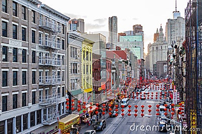 Chinatown Street Scene in New York City Editorial Stock Photo
